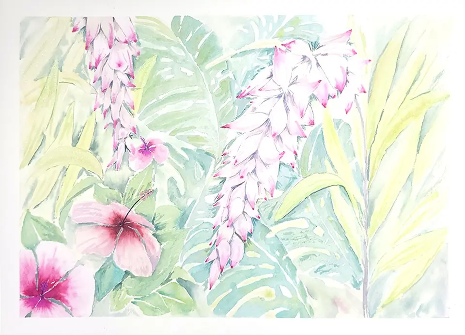 La fleur magique, aquarelle, aquarelle irisée et encre noire de Stéphanie Callari